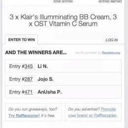 winners of beauty giveaway